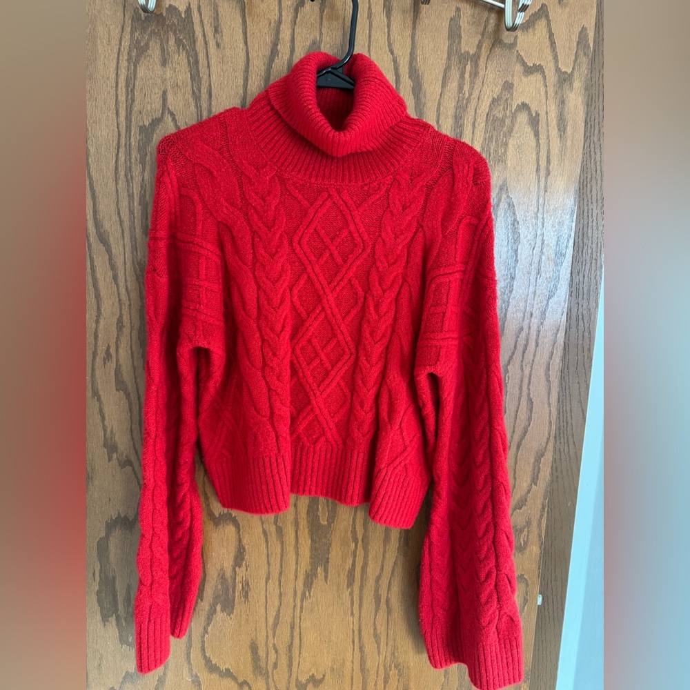 Fashion Nova Vibrant Red Cable Knit Turtleneck Sweater